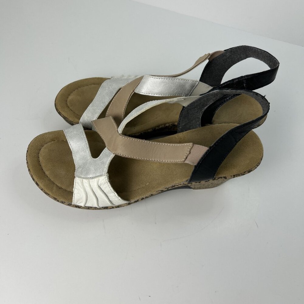 Rieker Wedge Sandals Womens Sz 8.5 US /40 EU Shoes Slingback Cream White Leather - Picture 4 of 7
